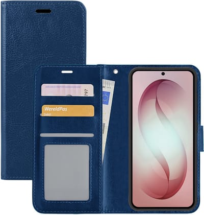 Hoesje - Met Pasjeshouder - Geschikt voor Samsung Galaxy S26 - Luxe Bookcase Portemonee - Flip Case - Kunstleer Book Case - Flipcase - Book Cover - Walletcase - Portemonneehoes - Donkerblauw