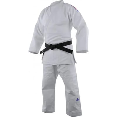 Judogi met blauw wit rode streep kind adidas Champion III