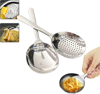 2 stuks Roestvrijstalen zeefset - 18/8 materiaal, extra brede lepelkop van 7,6 cm - Buffetzeef - Serveerlepel voor restaurants - 19,81 cm × 7,59 cm - Geschikt voor restaurantkeukens en catering - Zilver