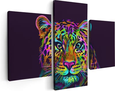 Artaza Canvas Schilderij Drieluik Kleurrijke Luipaard - Abstract - 90x60 - Foto Op Canvas - Canvas Print