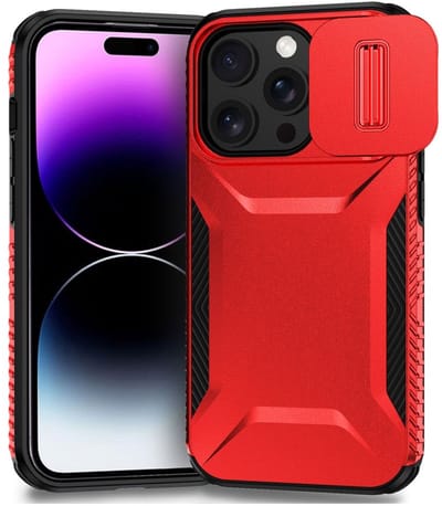 Hoesje Geschikt voor iPhone 14 Pro | Back Cover met Camera Slider | Schokbestendige Case | Camera Cover | Stevig | Rood