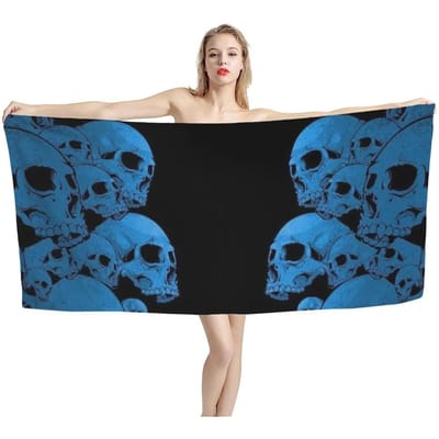 Serviette de Plage Imprimée Motif Crâne Gothique Couverture Pare-Soleil en Microfibre Décoration Intérieure Yoga Salle de Sport Séchage Rapide Poncho de Bain Serviette 50x100cm(20x40in)