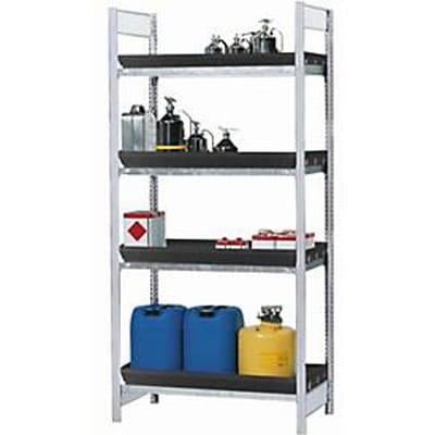 Gevaarlijke stoffen stelling asecos RSW 1064, B 1060 x D 640 x H 2000 mm, 4 in hoogte verstelbare PE-opvangbakken van 28 l