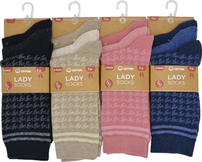 Inter Socks - Damessokken glitter/lurex - Pied-de-poule - 12 paar - rose, beige, zwart & blauw - hoogwaardige katoen - multipack - maat 36 - 38 - 39 - 41