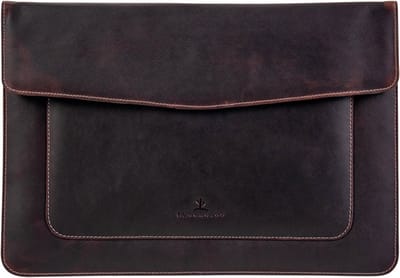 Blucactus- Leer documentenmap(A4) - Kantoormap/Laptophoes - 14/15 inch - Laptop Sleeve - Schok Resistent - Dames/ Heren-Zwart/Donker bruin-OF1001BR