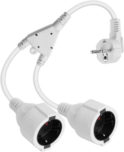 Verlengkabel met 90 graden stekker naar dubbel stopcontact - 16 A/250 V waterdicht voor binnen en buiten