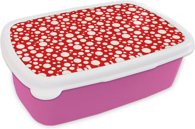 Broodtrommel Roze - Lunchbox - Brooddoos - Bubbels - Rood - Stippen - Patroon - 18x12x6 cm - Kinderen - Meisje