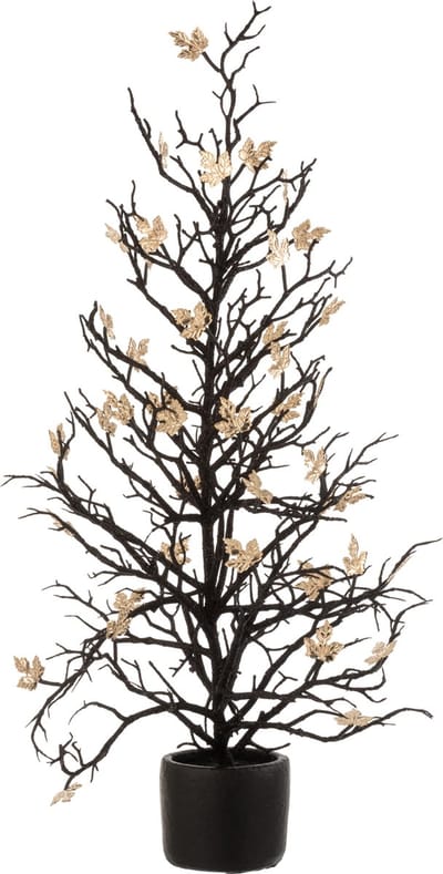 J-line - Boom Kaal+bladeren In Pot Glitter Plastiek Zwart/goud Large - 8x8x71cm