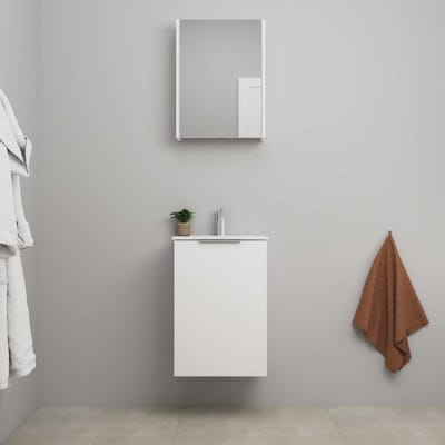 On-Line Badkamermeubelset - 45 cm - Bouwpakket - 1 Deur met Greep - Porseleinen Wastafel - 1 Kraangat - Spiegelkast - Mat Wit