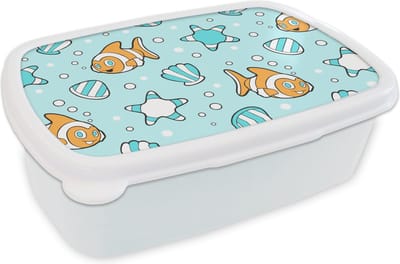 Broodtrommel Wit - Lunchbox - Brooddoos - Patroon - Clownvis - Zee - Dieren - 18x12x6 cm - Volwassenen