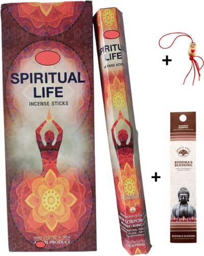 Doos met 120 stokjes - Wierook - Wierookstokjes - Incense sticks - Spiritual Life - Spiritueel Leven + 5 mini wierookstokjes + Gelukspoppetje