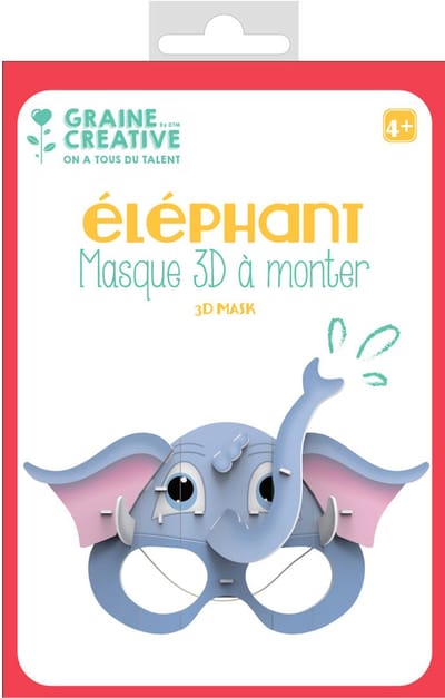 GRAINES CREATIVES - 3D-masker van karton, olifant 16 x 23 cm, knutselset voor kinderen