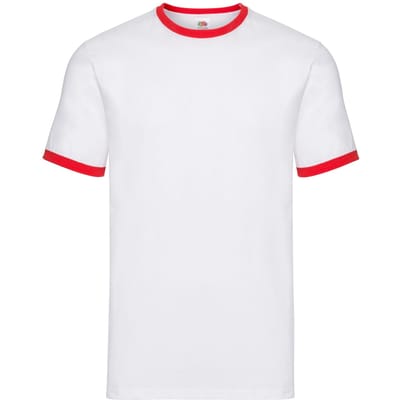 Fruit of the Loom Unisex Ringer T-shirt voor volwassenen (Wit/rood)