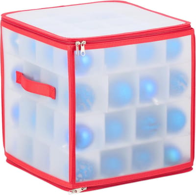 Kerstballen Opbergbox - Decoratie Organizer - Veilig Opbergen - 64 Vakken Per Box - 31x30x30 cm - Transparant Rood