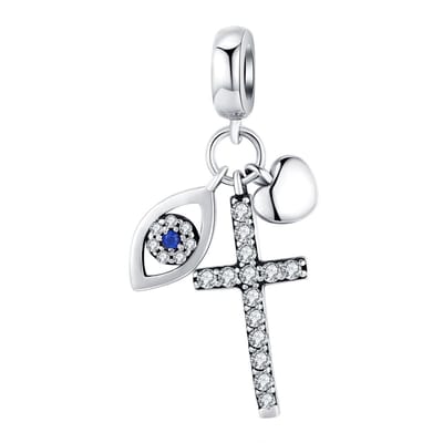 Kruis oog hartje dangle bedel | bedels voor armband | bescherming bead | bedels beads cadeau | Zilverana | geschikt voor alle bekende merken | 925 zilver | moederdag
