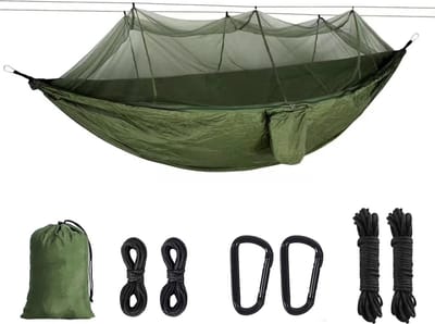 Hangmat buiten, hangmat met klamboe, hangmatten 300 kg draagvermogen voor 2 personen, ademende sneldrogende kampeerhangmat, gadgets voor kamperen survival wandelen