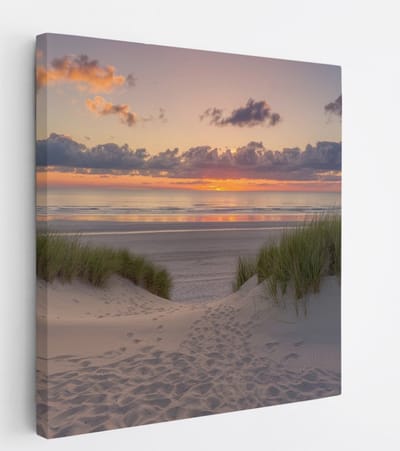 Saammp Canvas Schilderij - Duinen- Strand - Zee - Zon - 20x20 - Foto op canvas - Wanddecoratie - muurdecoratie Woonkamer - Slaapkamer decoratie - Canvas Print