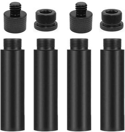 4 stuks microfoonverlengbuizen en 4 stuks microfoonschroefdraadadapters (3/8 bus naar 5/8 stekker en 5/8 bus naar 3/8 stekker), microfoonstandaard-adapter, voor statief en microfoonstandaard en camera