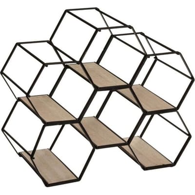 Atmosphera Metalen hexagon flessenrek/wijnrek - voor 6 flessen - 26 x 15 x 29,5 cm - zwart - Wijnfles houder