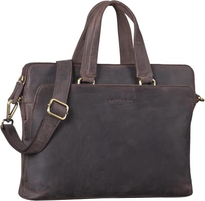 Leren Aktetas Dames - Schoudertas Handtas - Zakelijk Werk - Vintage Look - 39 x 29 cm - Bruin