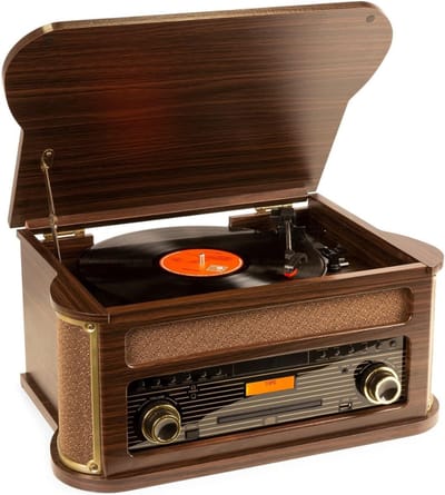 QORA® Platenspeler met Cd Speler - Platenspeler Retro - Cd Speler met DAB+ en FM - Inclusief Bluetooth - Donkerbruin - 56cm x 43cm x 31cm