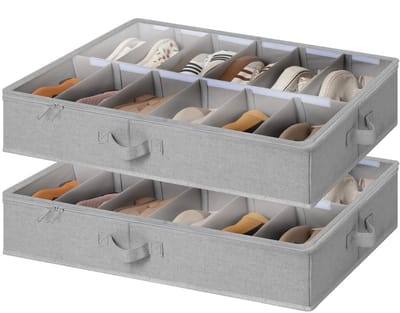 JHUBERS- Schoenenopbergsysteem Ruimtebesparend - Onder-bed Opbergdozen - Verstelbare Vakken - 2 Stuks - Dikke Stof - 24 Paar Schoenen - Schoenenopberger