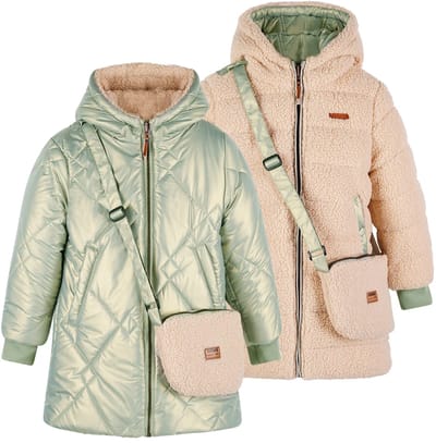 NONO - Betty Reversible Hooded Mid Long Jacket+ Bag - Groen - Maat 104