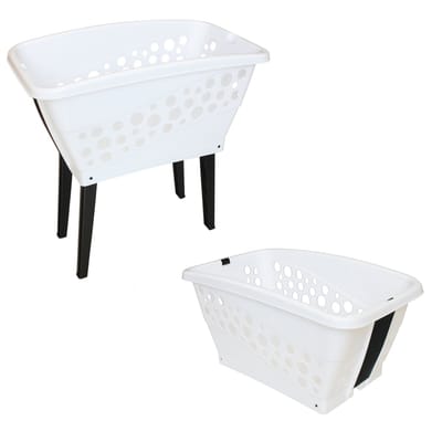 Alpfa – Wasmand – Wasmand Op Poten – Met Inklapbare Poten – Kunststof – Wit – 52 Liter – 69x40x33