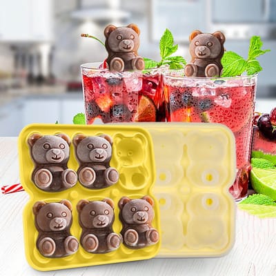 IJsblokjesvorm Siliconen - IJsblokjesvorm met Deksel - Siliconen IJsblokjesvorm Beer - Grote IJsblokjes Vorm voor Drankjes, Cocktails en Chocolade - 6 Vakken - Geel