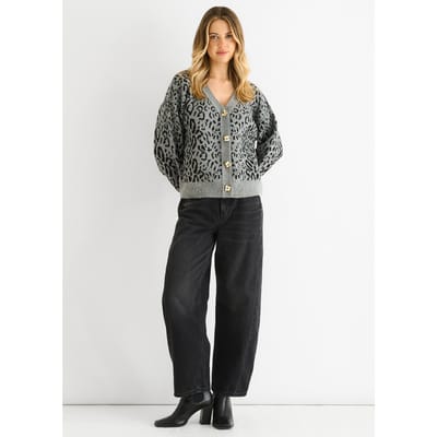 Grijze Dierenprint Wolmix Cardigan Look Trui