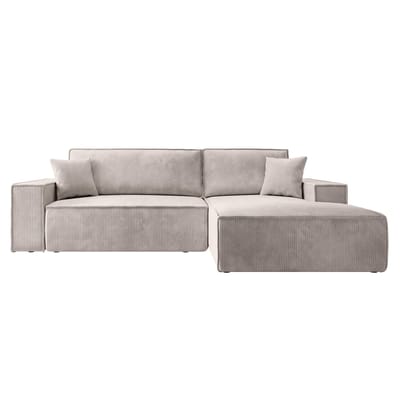 Selsey - Farese - Hoekbank met slaapfunctie - met beddengoedcontainer - L-vormig - Corduroy - Rechterkant - Crème