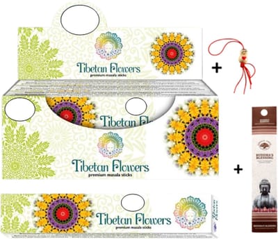 2 pakjes met 15 gram - Masala - Wierook - Wierookstokjes - Incense sticks - Tibetan Flowers + 5 Mini Wierookstokjes + Gelukspoppetje