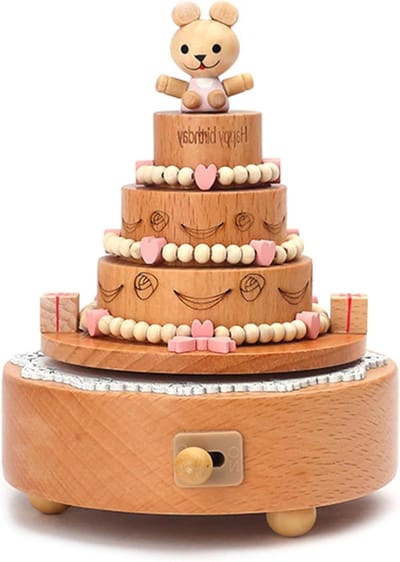 Houten Muziekdoos - Draaiende Speelgoed - Kinderkamer Decoratie - Klassiek Hout Design - Ca. 11-17.9 cm Hoog - Natuurlijk Hout