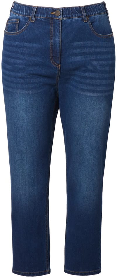 Ulla Popken - Dames - Mom jeans 5-pocketbroek comfortabele tailleband - Blauw denim - Maat 44