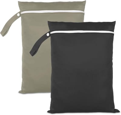Waszak - Packing Cubes - Waszakjes Met Rits - Packing cubes met compressierits - Waszakje Lingerie - Waterdicht - Ideaal voor badkleding - strandlakens - babyproducten - Set van 2 wet bags - 40 x 30 cm (zwart en groen)