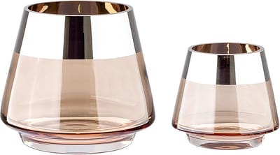 Theelichtglazen Set Jona 2-delig Zand Zilver 9 en 13 cm – Glazen Lantaarns voor Binnen en Buiten – Sfeervolle Verlichting