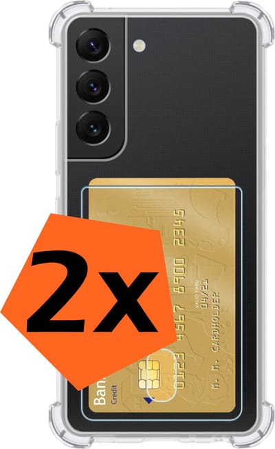 Hoes - 2 Stuks - Geschikt voor Samsung Galaxy S22 - Met Pashouder en Kaarthouder - Telefoon Hoesje Shockproof - Siliconen Case - Back Cover - Shock Proof - Pasjes Houder - Transparant