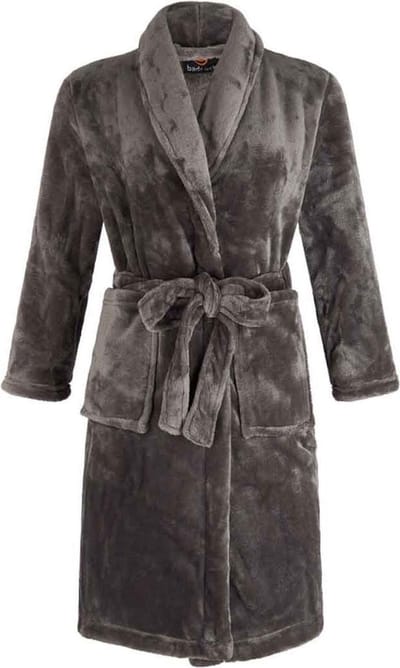 Grijze kinderbadjas - fleece - sjaalkraag - Badrock - maat S ( 110-116)