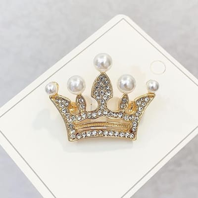 Broches Couronne Mode Couleur Or Argent Strass Perle Épinglette Décoration de Robe Boucle Badge Accessoires de Bijouterie Pour Femmes beige