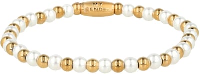 My Bendel - Elastische Parelarmband met Goudkleurige Kralen - met Luxe Cadeauverpakking | Sieraden Voor Dames