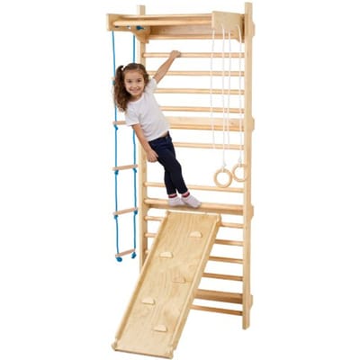 VEVOR Zweedse laddermuur 15-traps houten klimtoestel voor binnenspeeltuinen, draagvermogen 100 kg, Zweedse muurladder voor kinderen en volwassenen, grenenhouten wandrek, gymnastiekmuur