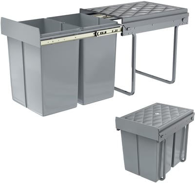 Dailygoods- Inbouwafvalemmer 2 x 15 liter - Afvalscheidingssysteem - Onderkast met telescopische rails - Uittrekbaar - Efficiënt sorteren - Ruimtebesparend ontwerp - Afvalbak