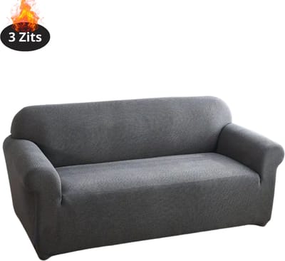 Livano Bankhoes - Bankbeschermer - Stretch - Sofa Cover - Effen - Donkergrijs - 3 Zits