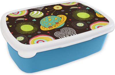 Broodtrommel Blauw - Lunchbox - Brooddoos - Patronen - Ruimte - Planeten - Jongens - Kinderen - Kids - 18x12x6 cm - Kinderen - Jongen
