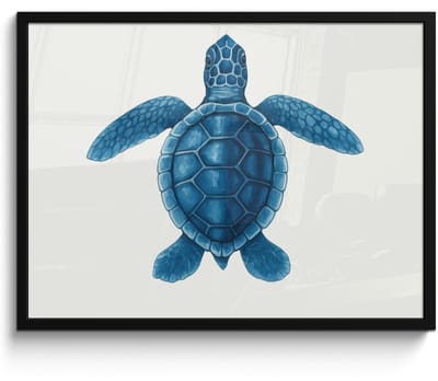 Poster in lijst - Fotolijst 70x50 cm - Posters - Schildpad - Blauw - Schild - Posterlijst zwart - Decoratie - Wanddecoratie woonkamer - Muurdecoratie slaapkamer