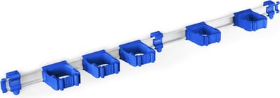 Toolflex Bezemhouder en Tuingereedschap Ophangsysteem - Geschikt voor Ø15-35 mm Gereedschappen - Aluminium rail - 94cm - Incl. 5 gereedschapshouders en montagemateriaal - Blauw