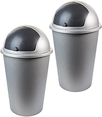 Vuilnisemmer met schuifdeksel, set van 2, 50 liter, 40x68cm, antraciet/zilver