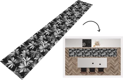 Keukenloper - Loper keuken - Zwart - Wit - Patronen - Bladeren - Natuur - 300x50 cm - Keukenloper vinyl