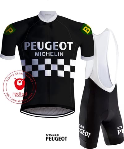 Retro Wielertenue Peugeot Zwart/Wit - REDTED - 4XL