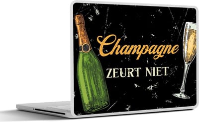 Laptop sticker - 13.3 inch - Champagne - Fles - Zwart - 31x22,5cm - Laptopstickers - Laptop skin - Cover - Cadeau voor vrouw - Cadeau voor man